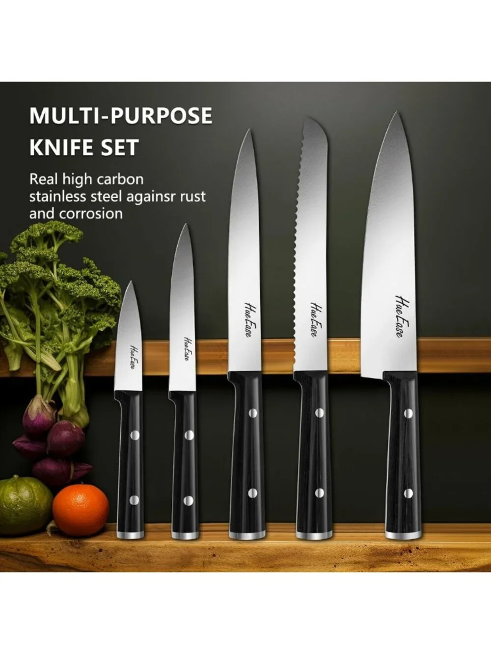 6-Piece Sharp Kitchen Knife Set with Acacia Wood Block & Ergonomic Design